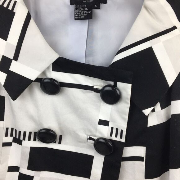 Sandro Black & White Graphic Print Button Up Pea Coat L NEW - Picture 6 of 10